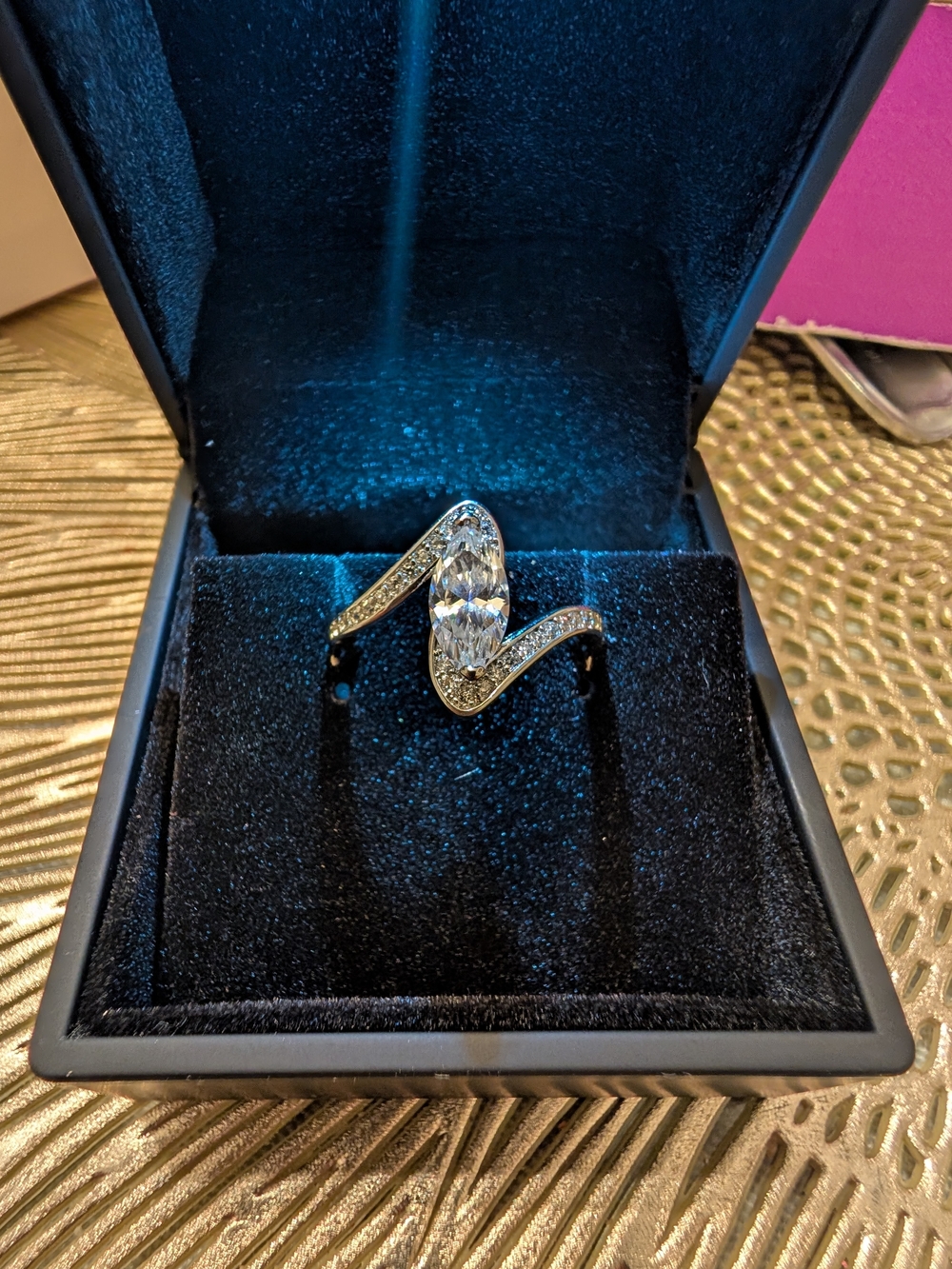 Marquise-Cut Crystal Wave Ring in Silver Tone